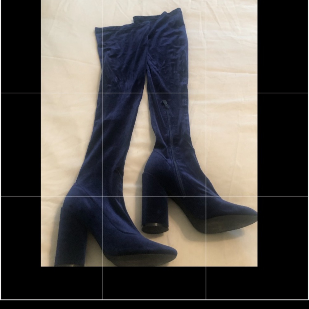 Blue Velvet Thigh Boots
